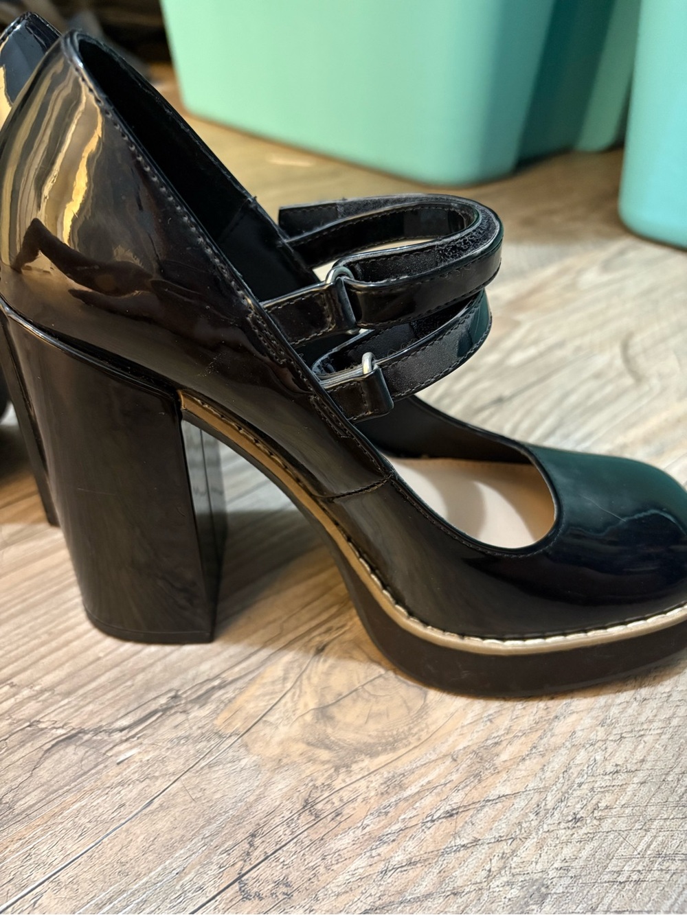 Steve Madden Black Patent Double-Strap Block Heel Pumps - Picture 8 of 10